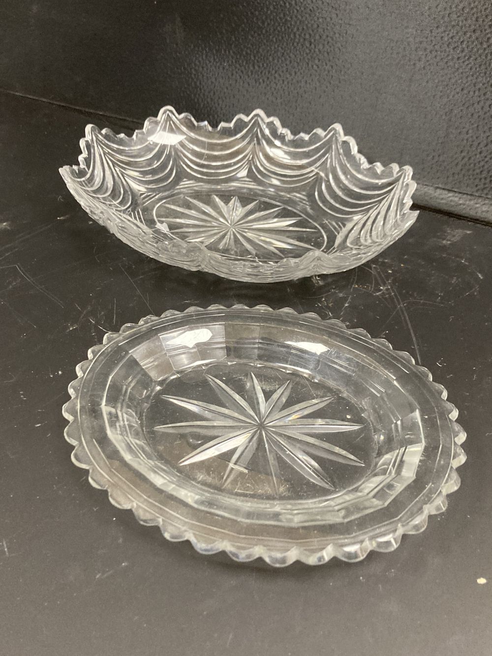 Two 19th century cut glass dishes, largest 24cm